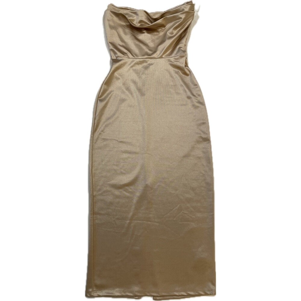 Windsor Light Gold Pleated Satin Dress Medium M Formal Wedding Guest